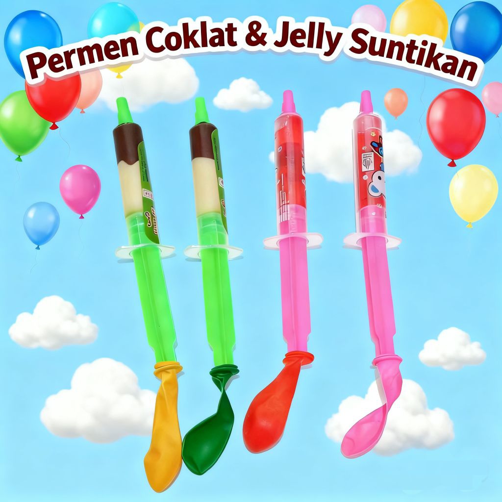 Permen Coklat dan jelly suntikan Makanan viral jajanan Snack makanan anak laki-laki dan perempuan ma