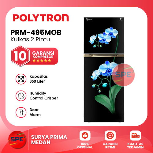 KULKAS 2 PINTU POLYTRON KAPASITAS 350 LITER PRM 495MOB / PRM 495MOW GARANSI RESMI (MEDAN)