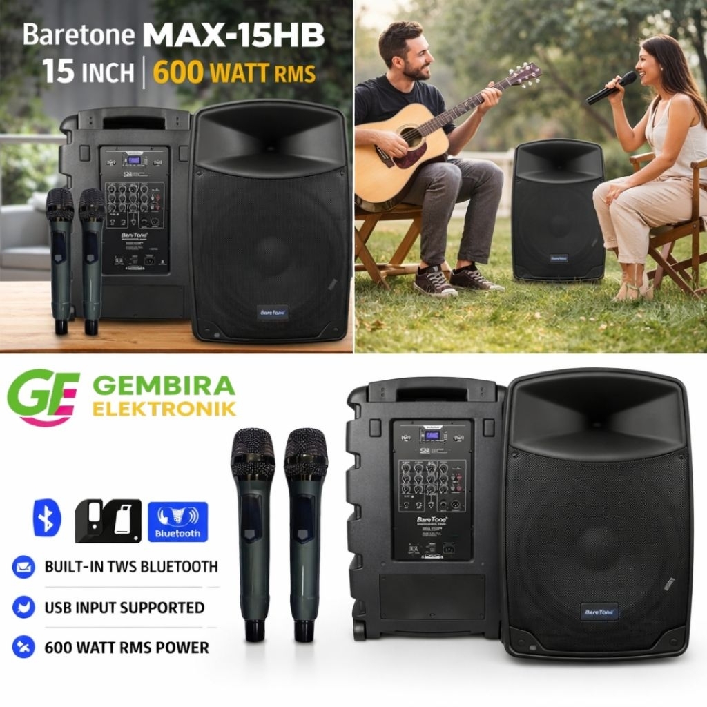 Speaker Aktif Baretone 15inch MAX15HB Original Full Bonus