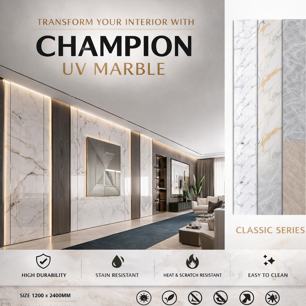 Champion PVC Marmer Classic Series | Hiasan Dinding UV Marble
