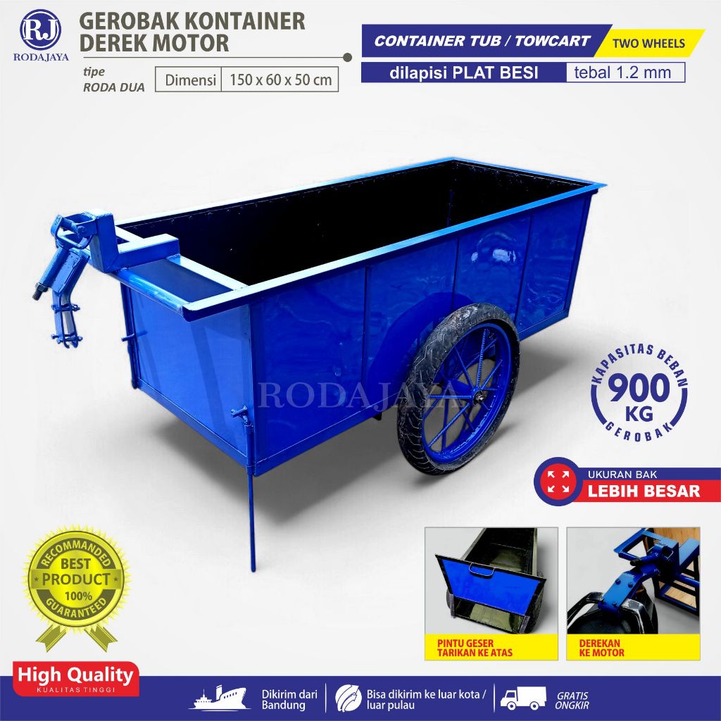 Towcart container tub / gerobak kontainer derek motor / bahan FULL BESI / ukuran JUMBO /gerobak tari