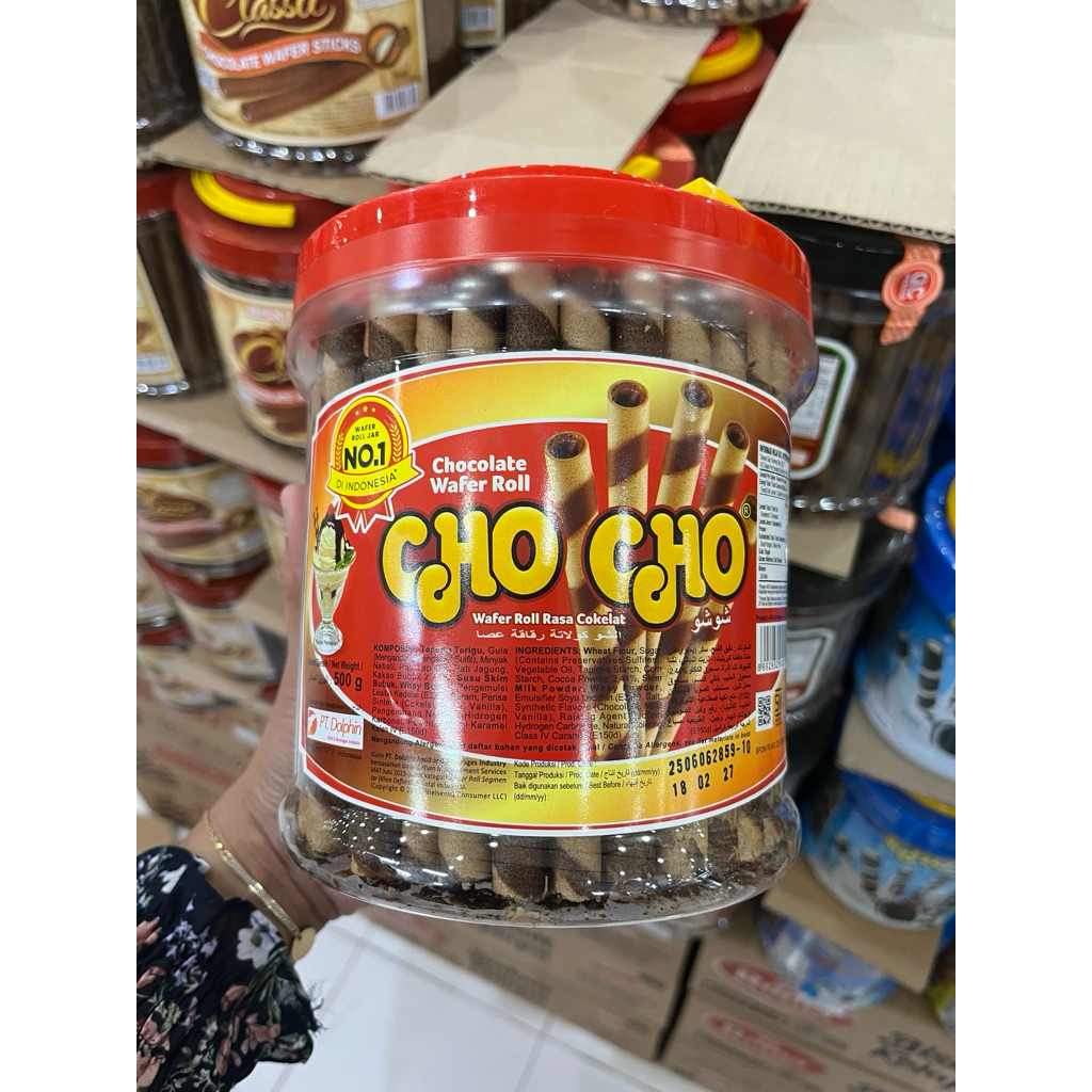 Cho Cho Wafer Roll Coklat 500gr | jajan lebaran | jajan kaleng | jajan lebaran murah | jajan murah
