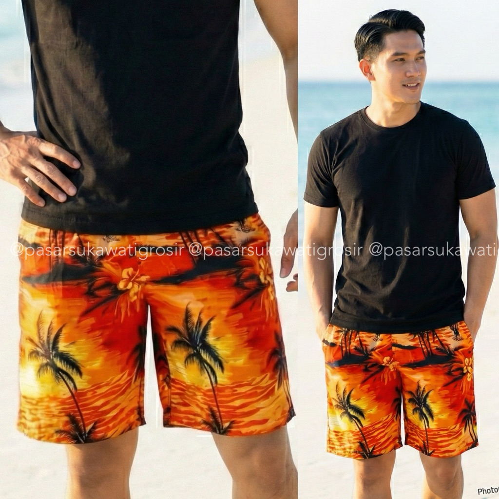 CELANA PENDEK BALI COWOK MOTIF PANTAI HAWAII