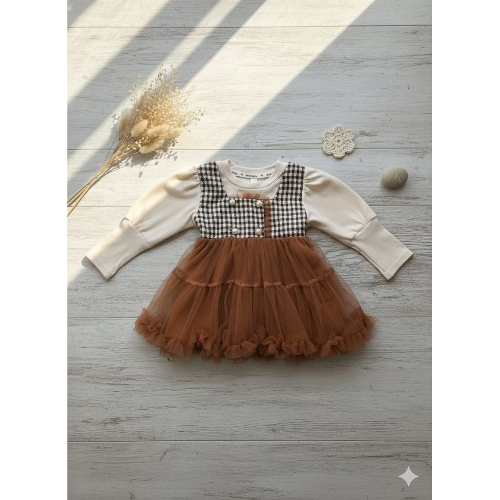 dress anak perempuan rajut rompi kotak