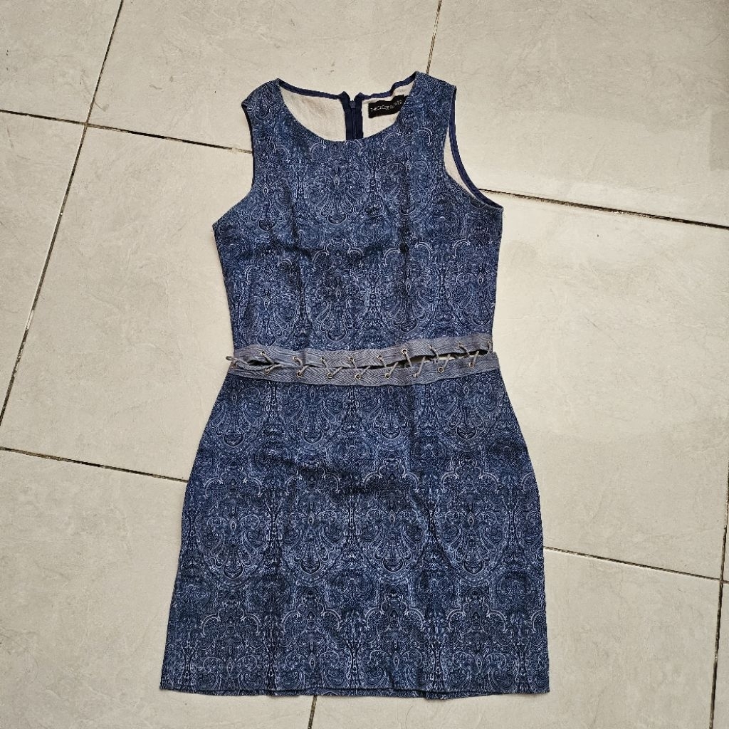 mini dress wanita biru motif batik putih THE CLOSET LOVER cewek XS kutung sexy bodycon