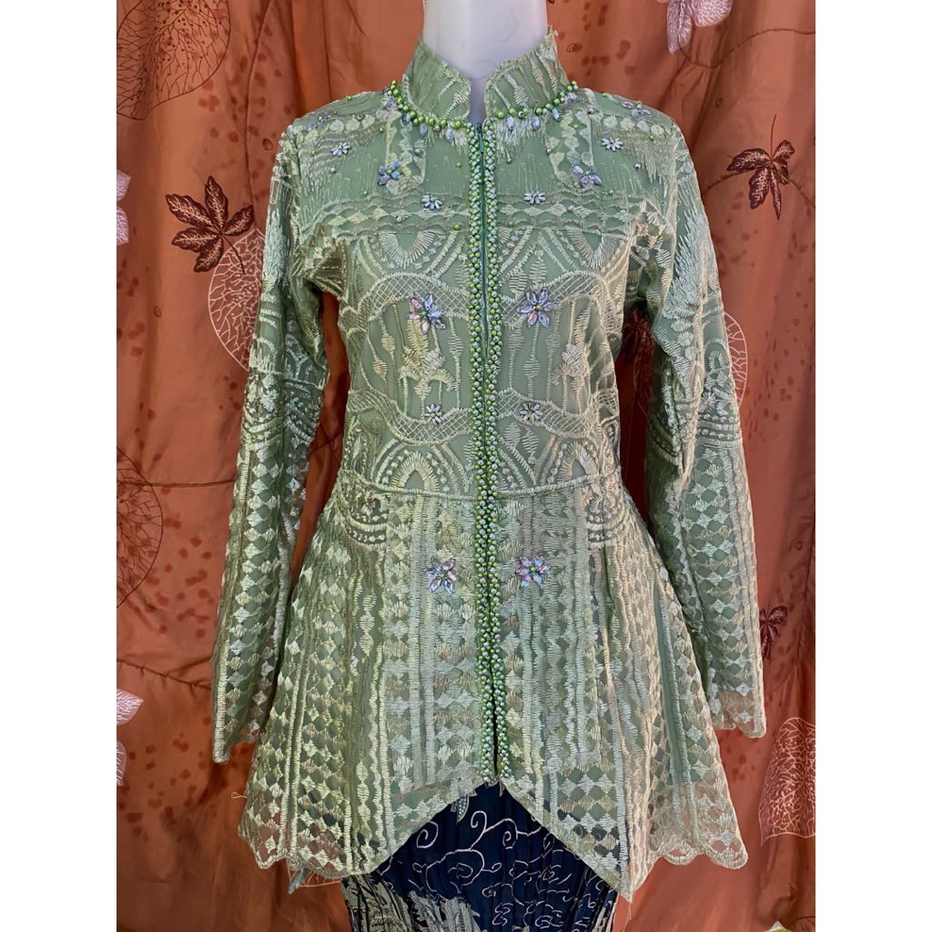 set kebaya rok plisket hijau tosca/kebaya kondangan/kebaya wisuda