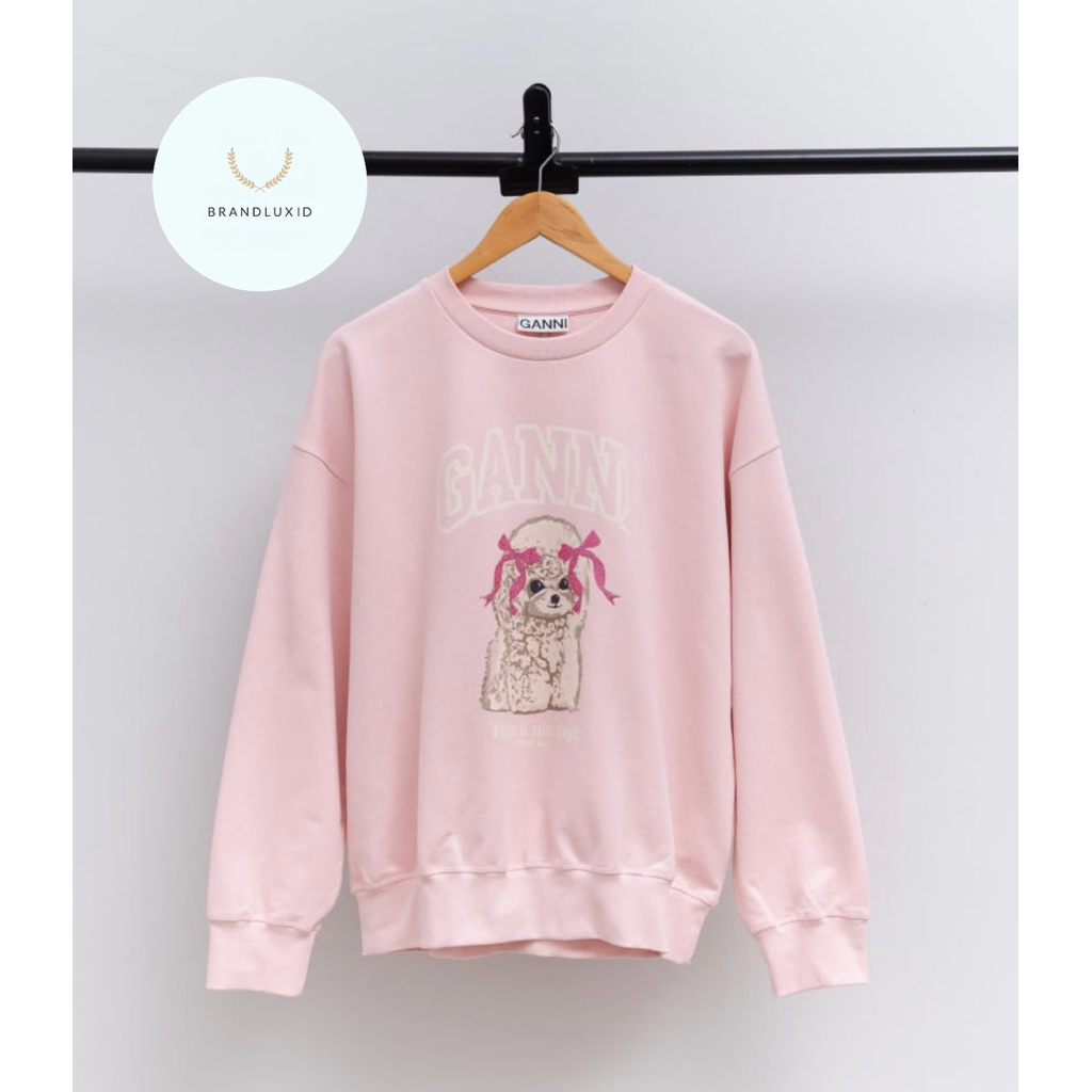 Ganni Poodle logo print graphic sweatshirt ( WOMEN ) Chalk Pink Phantom