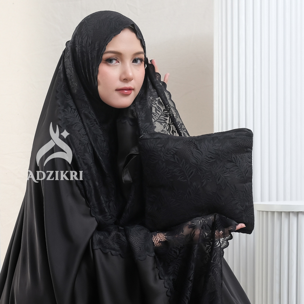 ADZIKRI - Mukena Dewasa Premium Lace Armania Silk Renda Mewah 2in1