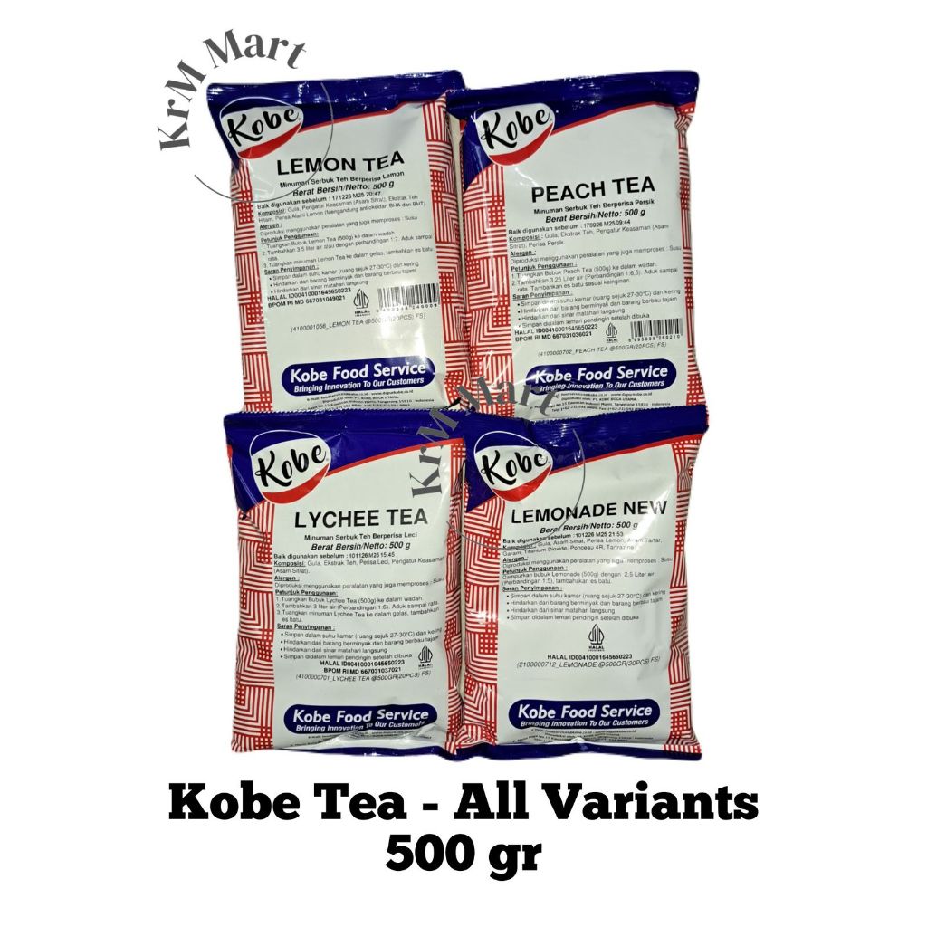 Kobe Tea 500 gr All Varian 1/2 kg Lemon tea Leci Lychee Lemonade mango peach 1 bungkus teh bubuk sud