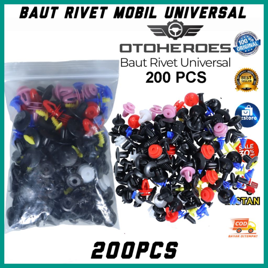 Baut Rivet Mobil Universal Plastik 200 PCS - Car Rivet PE02