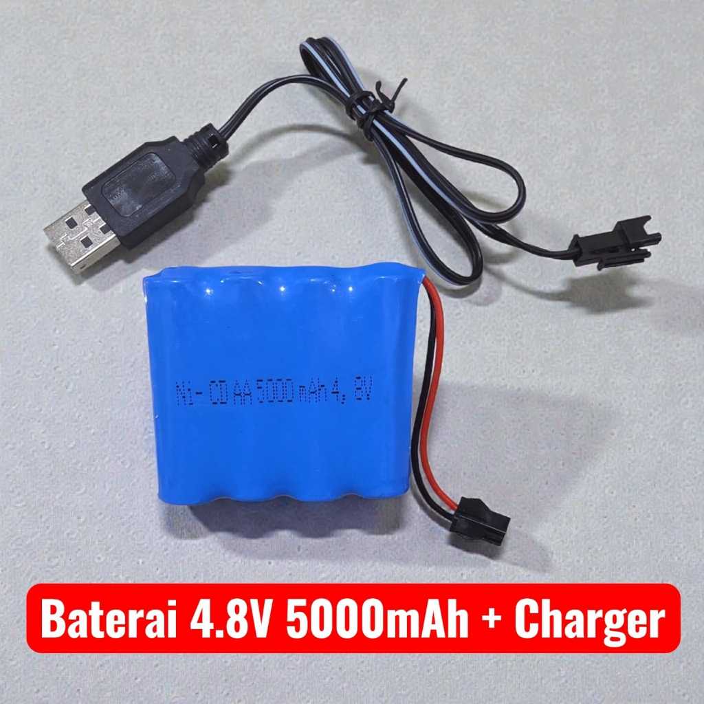 BEST QUALITY Tahan Lama Double Power Batre Baterai Mobil RC 4.8 Volt 5000 mAh + Charger Batre Cadang