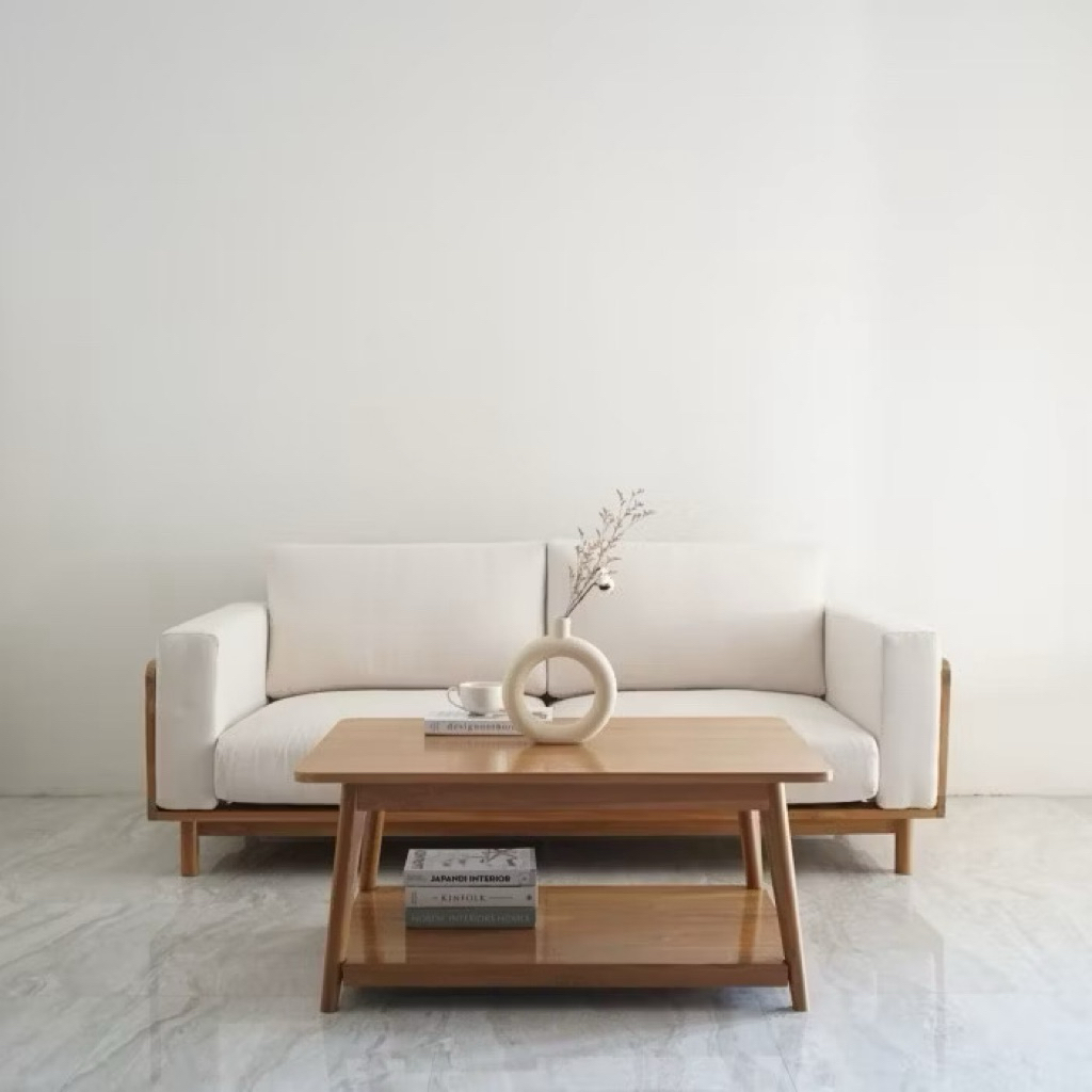 SOFA 2 SEATER KAIN MILLIE. DINING TABLE. SET SOFA TAMU MEJA 120x60. KURSI TAMU KAYU JATI