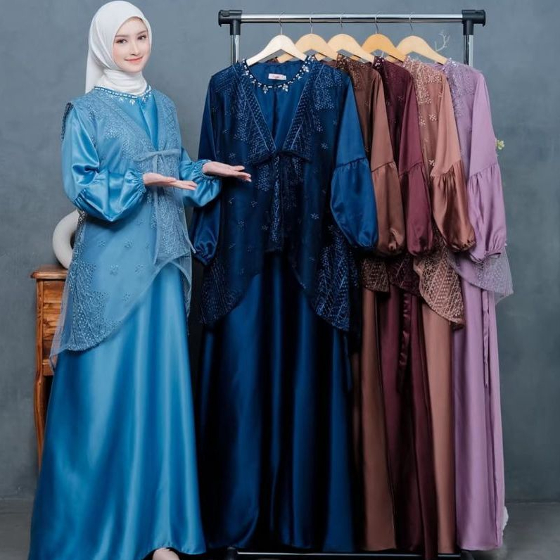 Gamis Outer Brokat Kondangan Remaja Dewasa Bella Dress Gamis Set Rompi Brukat Premium Baju Gamis Mod
