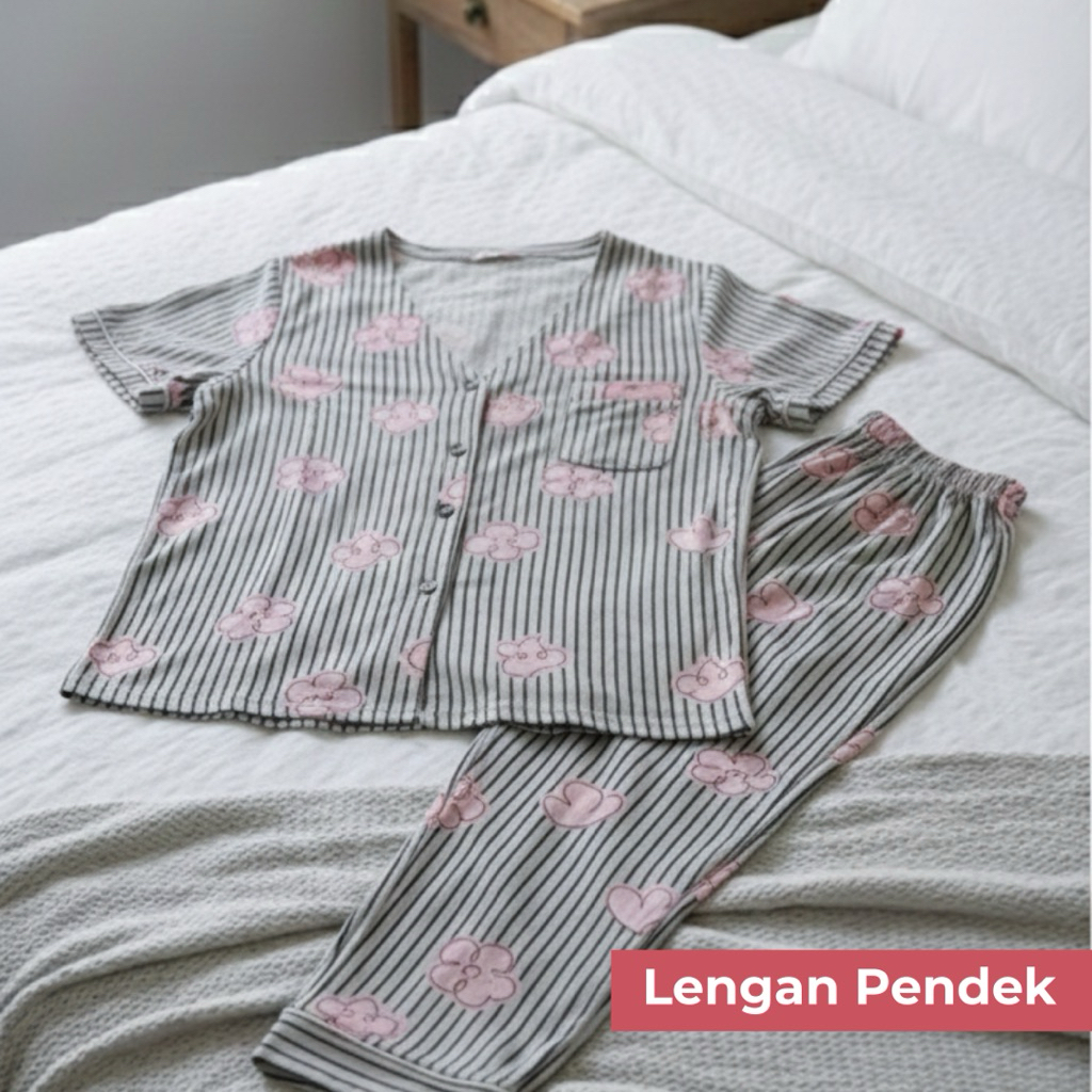 Baju Tidur Wanita Premium Setelan Piyama Adem Lembut – Piyama Lengan Pendek – Piyama Motif Kekinian 