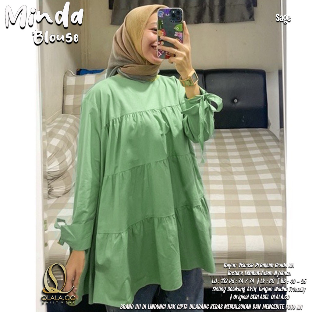 Sage green Minda blouse ruffle OVERSIZE LD 110-140 bahan katun adem & jatuh / olala