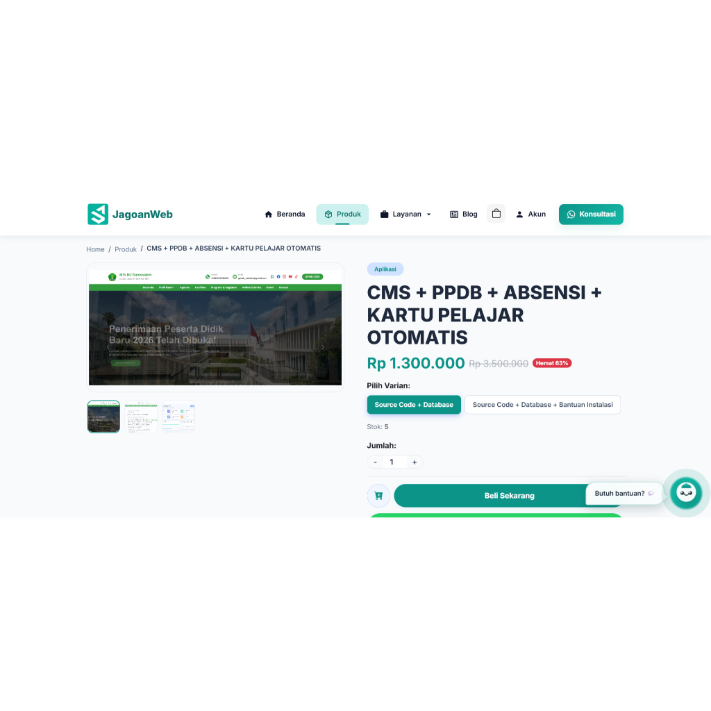Aplikasi Website CMS + PPDB + ABSENSI + KARTU PELAJAR OTOMATIS