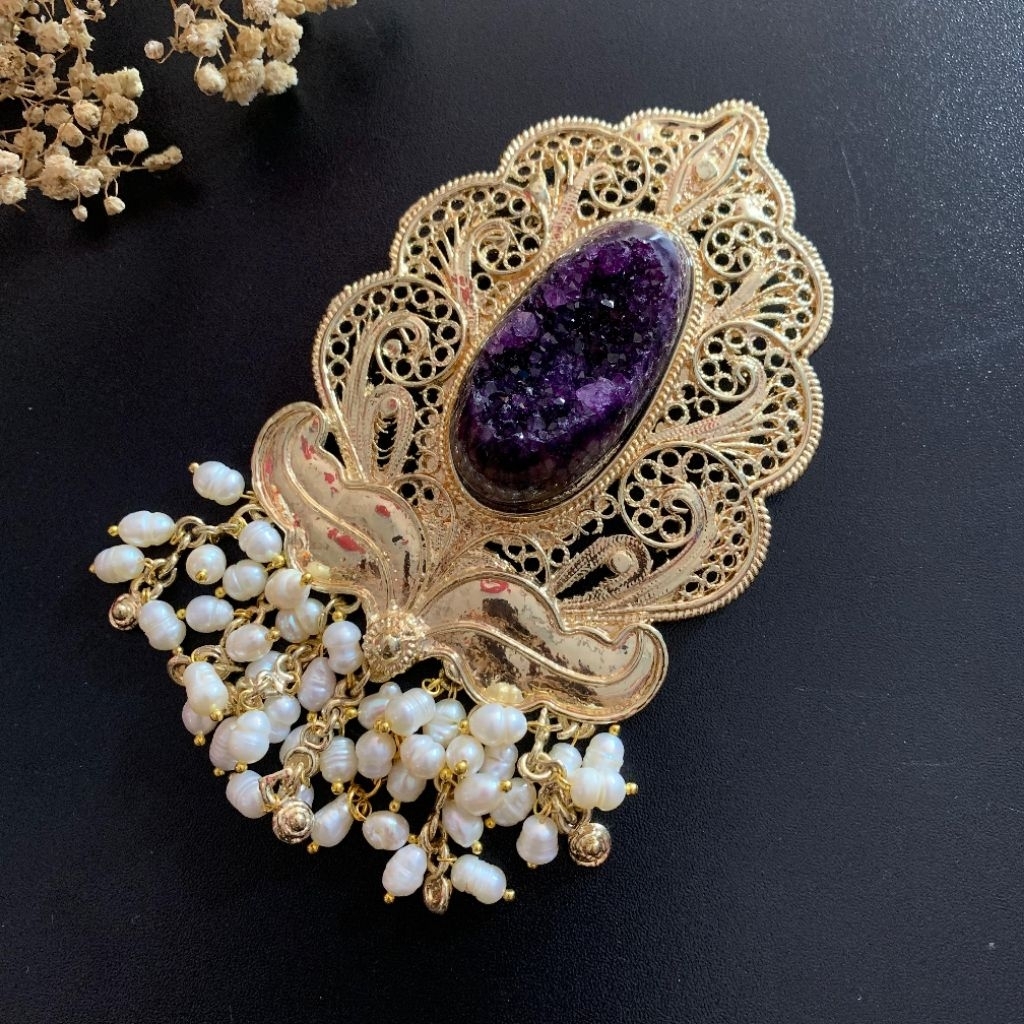 Bros Etnik Batu Druzy / Bros Batu / Aksesoris Batu