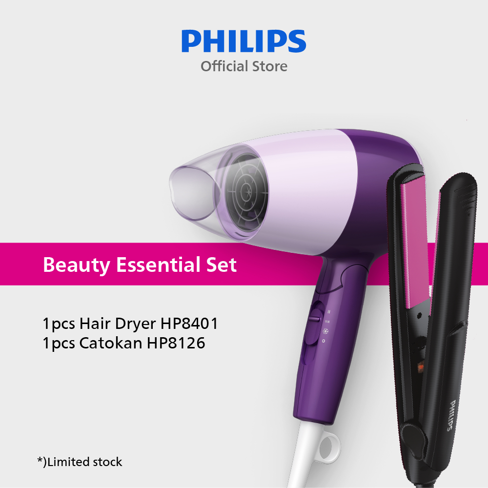 Philips Beauty Set - Hair Dryer HP8126/02 + Straightener HP8401/00 Catokan Ungu