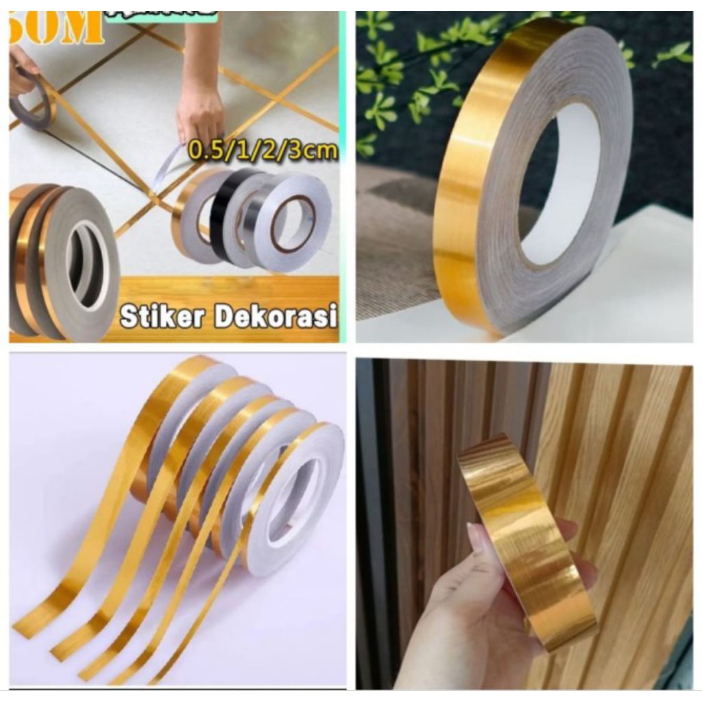 List gold Stiker dinding (sudah berlem / lis pembatas dinding / lis wallpaper stiker dinding/ wallpa