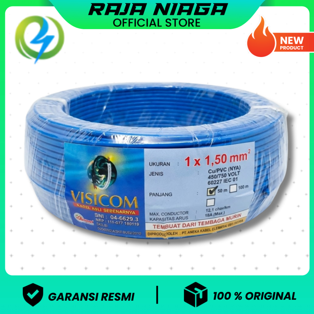 KABEL NYA 1.5 VISICOM BIRU 50 METER