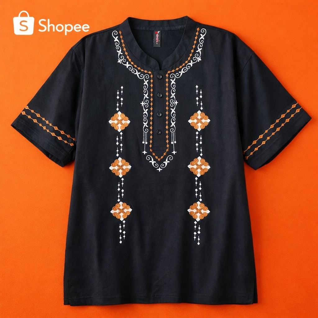 Baju Koko kaos Pria Bordir Premium – Putih dan hitam Elegan Lengan Pendek