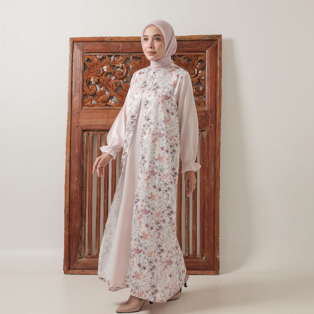 MFMW Moolan Dress Gamis Satin Multicolor Motif Bunga