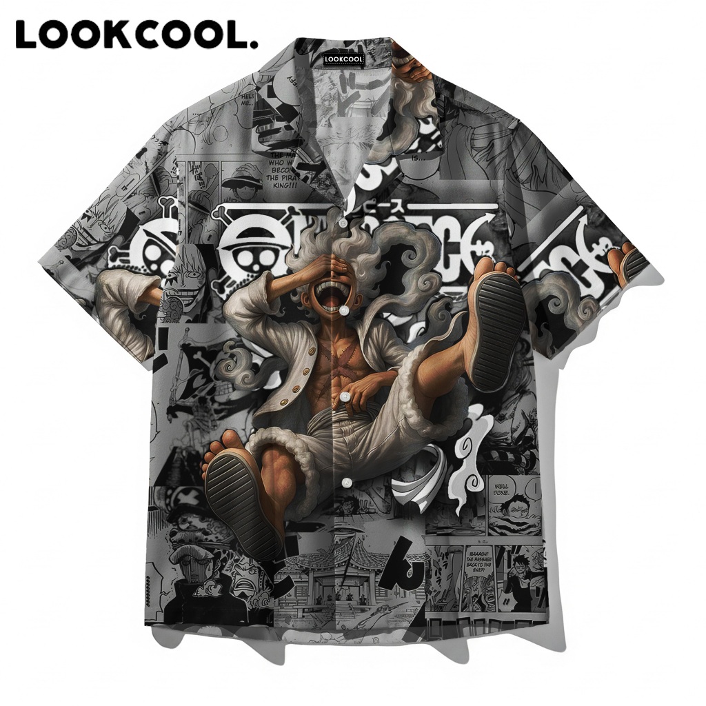 LOOKCOOL Kemeja One Piece Luffy Gear 5 Anime Manga Lengan Pendek Premium