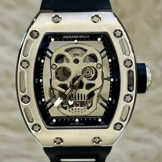 Jam Tangan Pria LkRichard Mille 052 Skull Strap Rubber Chromed Stainless Steel / PVD 42mm Fullset