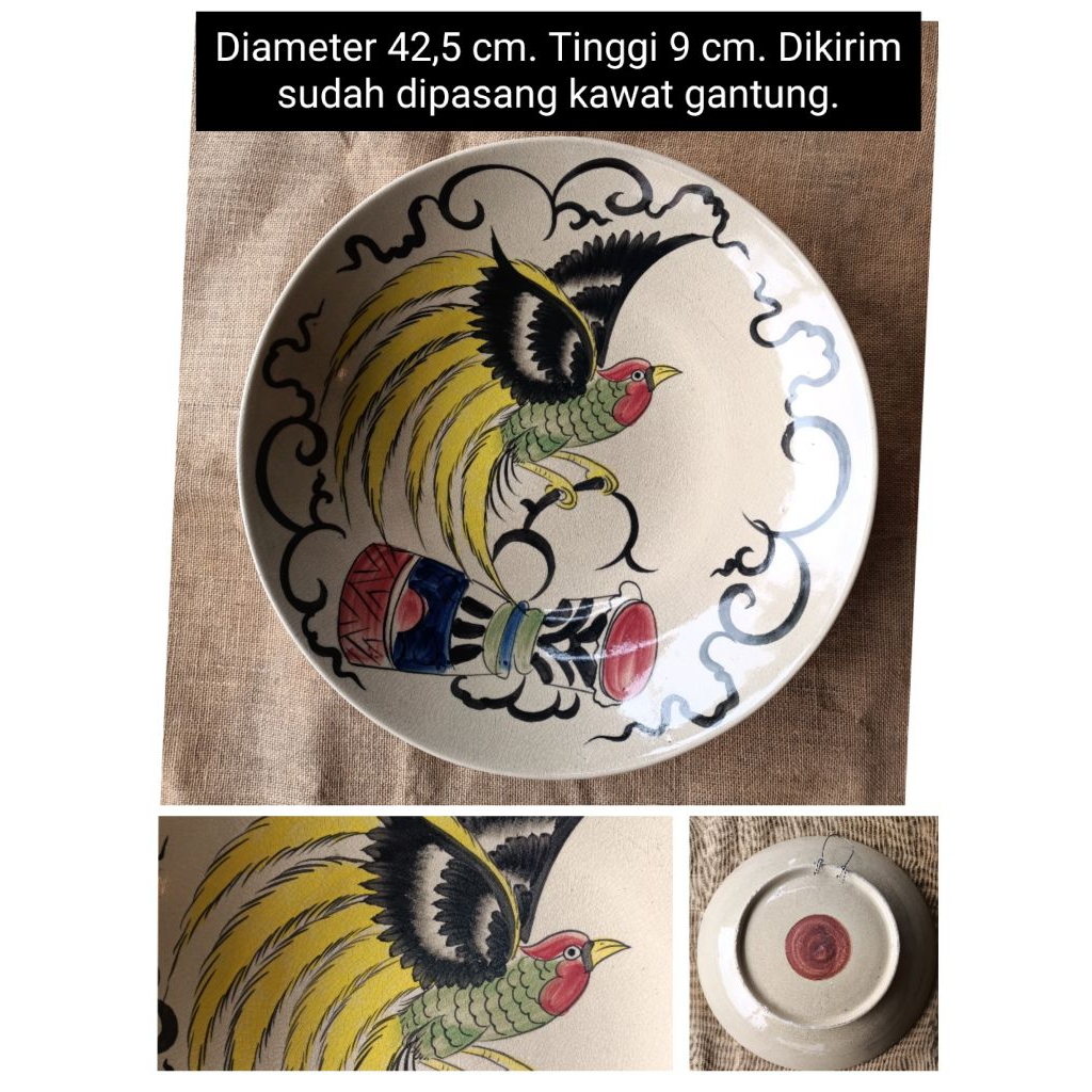 Diameter 40 cm an sampai 43 cm piring keramik lukis motif ayam ikan kancil bunga burung untuk dekora
