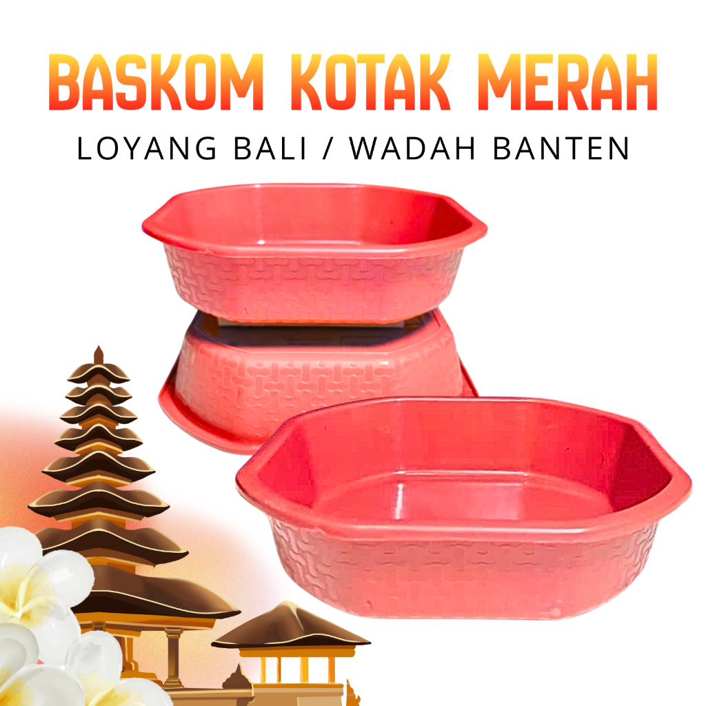 48 PCS BASKOM KECIL SEGI MOTIF BAMBU SERIES MERAH - LOYANG BALI UK 17 - WADAH BANTEN PLASTIK - TEBAL
