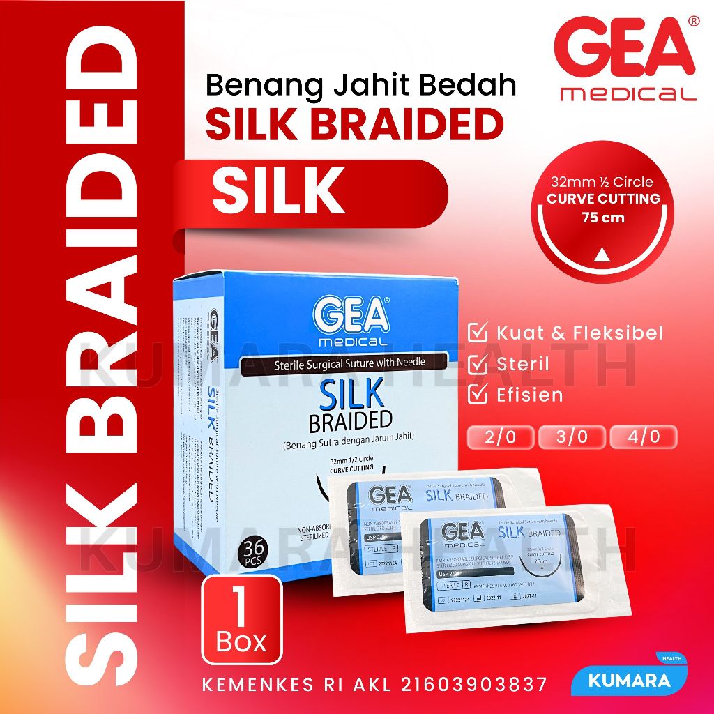 GEA - Silk Braided + Needle / Benang Jahit Bedah + Jarum Silk Braided BOX