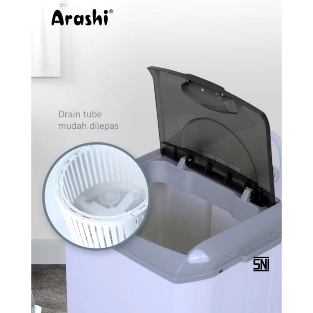 Arashi Mesin Cuci Portable Laundry AWM 451A Kapasitas 4,5 kg Mencuci & Mengeringkan Pakaian Hemat Ai
