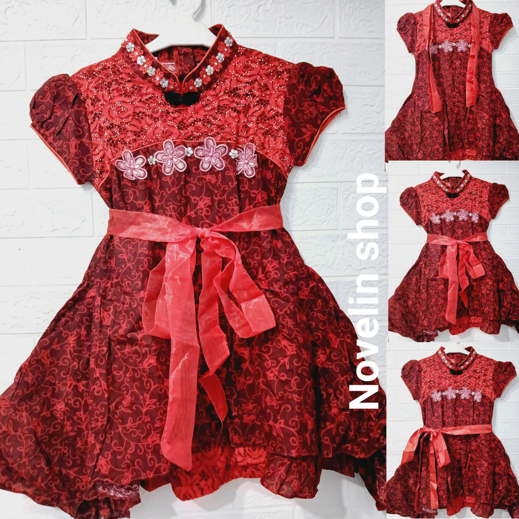 gaun pesta  baju imlek dress ANAK perempuan model kodok 1-12 tahun