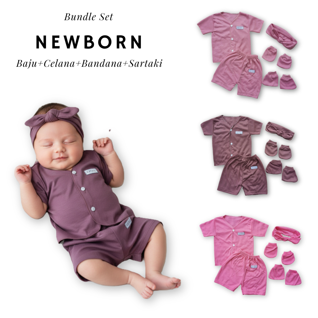 Swaddle Set Newborn Girl Bundle Bando Baju Celana Sartaki Baby Baru Lahir Perempuan