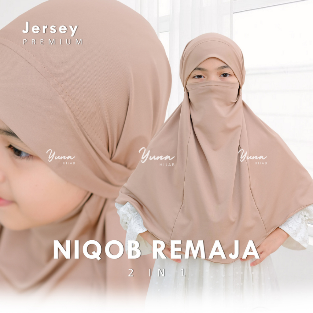 Hijab French Khimar Niqob Anak Remaja 7-15 th Jersey Premium I Hijab Cadar Anak I Bergo Syari