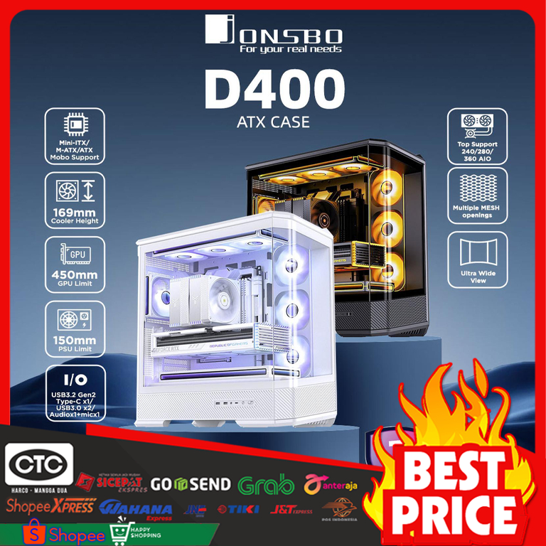 JONSBO D400 - CASING PC | Mini-ITX,M-ATX,ATX | TYPE-C - GAMING PC CASE