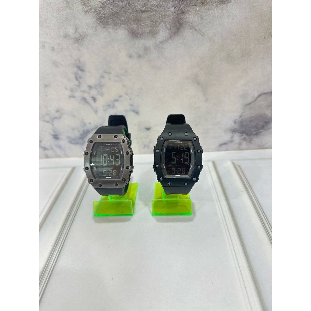 Jam Tangan Lasika Persegi Digital tali karet “Original”