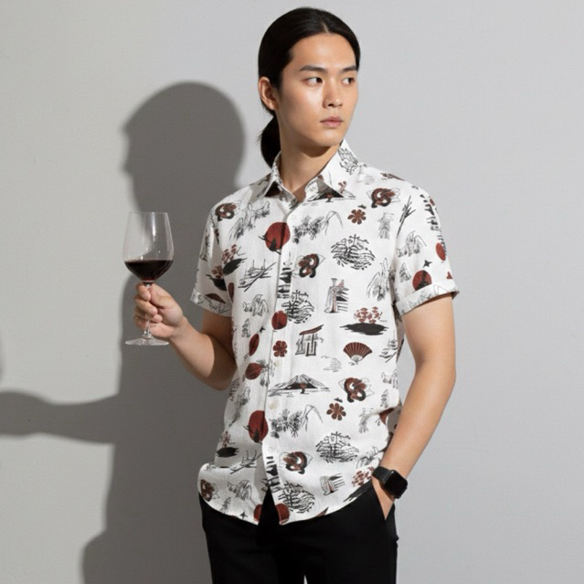 Kemeja Pria Japanese Classic Pattern | kemeja culture japanese | kemeja motif jepang | kemeja v neck