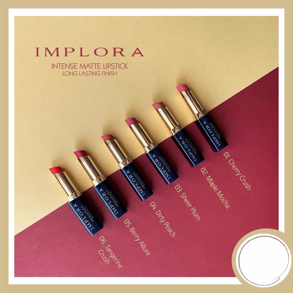 (NO. 1-10) IMPLORA INTENSE MATTE // Lipstik Matte Pigmented & Tahan Lama BPOM