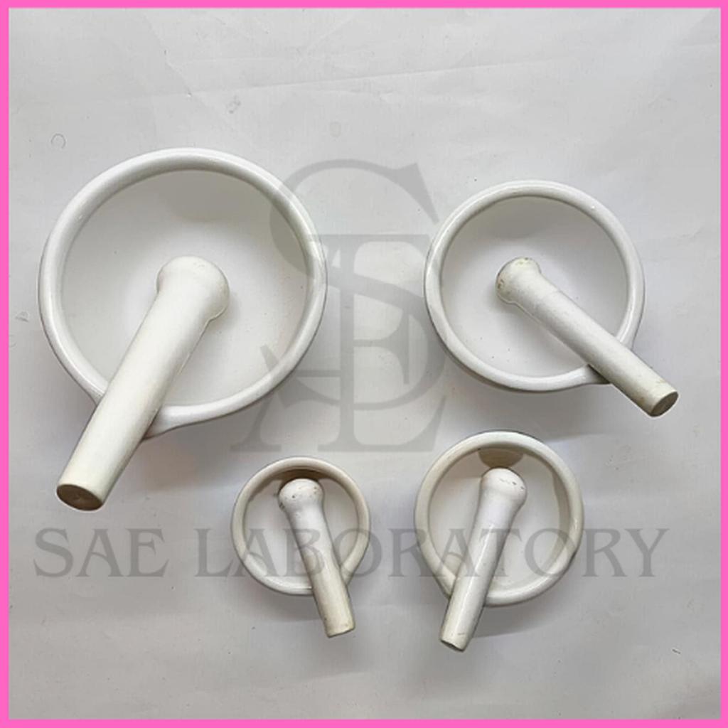 Mortar dan Stamper Porselen Laboratorium / Mortar Pestle Porcelain Set / Alat Penumbuk Serbuk Kimia 