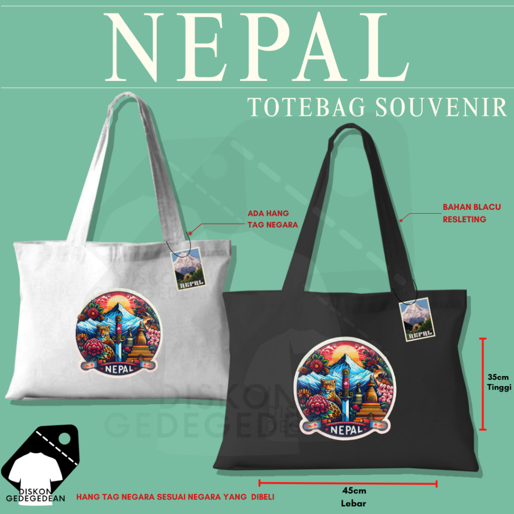 Diskongedegedean Totebag Souvenir Nepal Kathmandu Tas Oleh Oleh Nepal Everest Bahan Blacu Sablon Typ