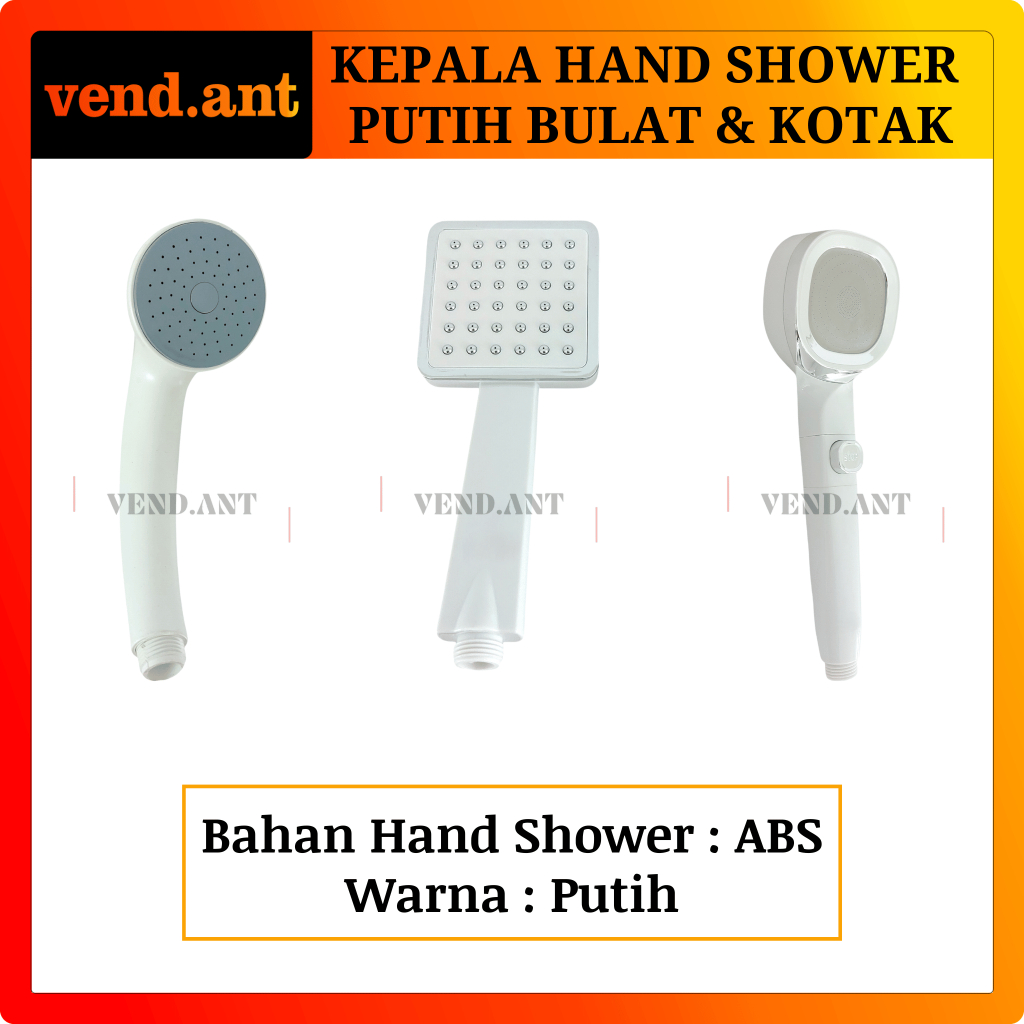 Kepala Gagang Hand Shower Kamar Mandi Bulat Kotak Plastik ABS Putih
