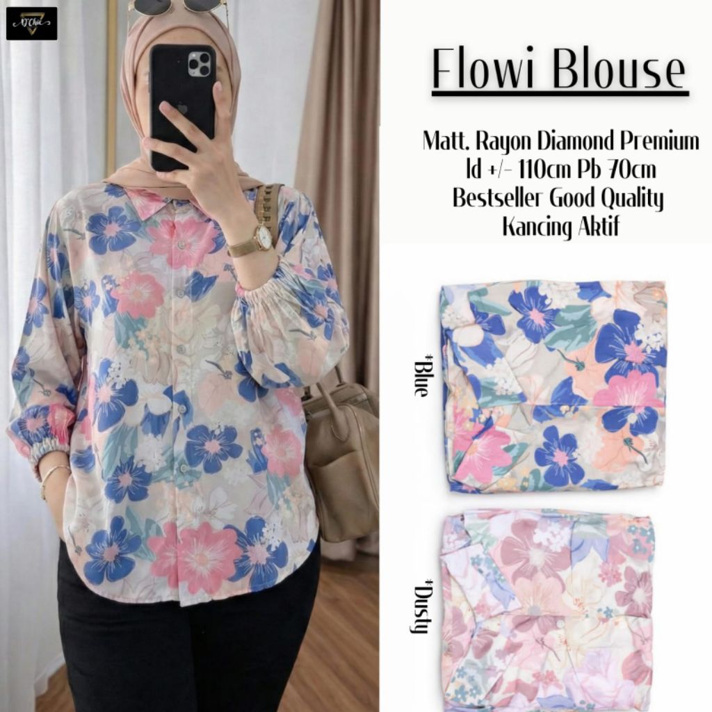 Flowi blouse rayon diamond premium motif bunga by Dchic