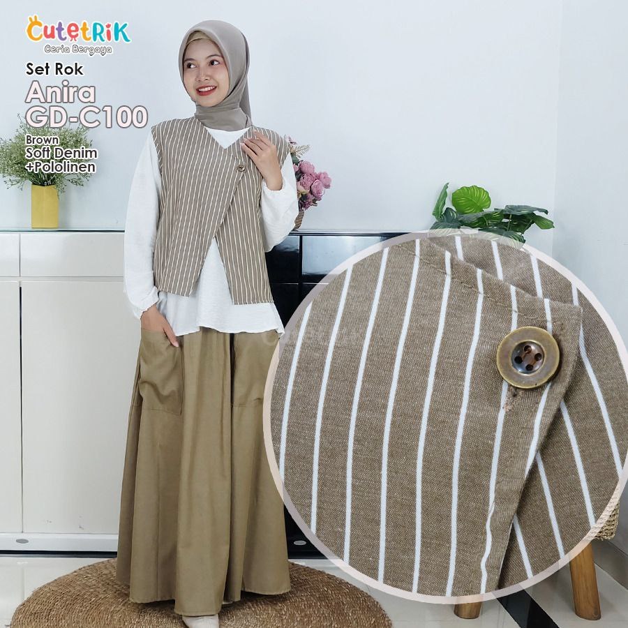 GD C62 C100 C103 C125 Baju Perempuan Setelan 3in1 Blus Tunik Rompi Set Rok Anak Remaja Dewasa One Se