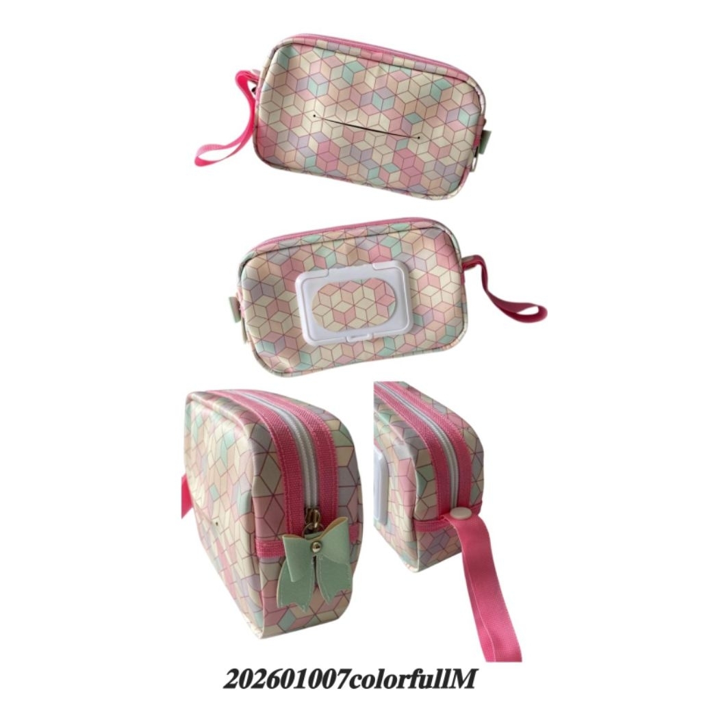 tempat tissue basah dan kering motif kotak pelangi