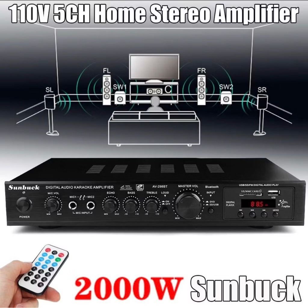 sunbuck 5 ch power mixer karaoke amplifier bluetooth 2000watt