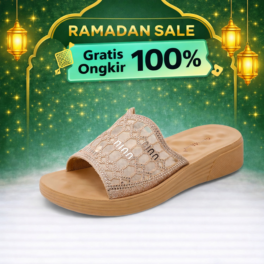 Sandal Wanita Pesta Model Sofiya - Sendal Cewek Flat Kondangan sandal  wedges motif permata wedge