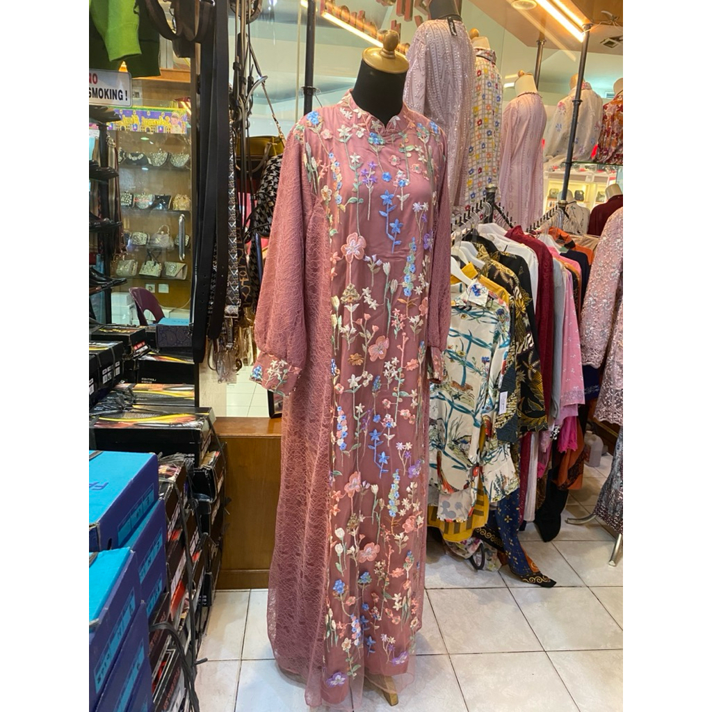 GAMIS BROKAT FULL DEPAN BELAKANG GAMIS PINK SALEM GAMIS JUMBO FULL BROKAT TERMEWAH 12226