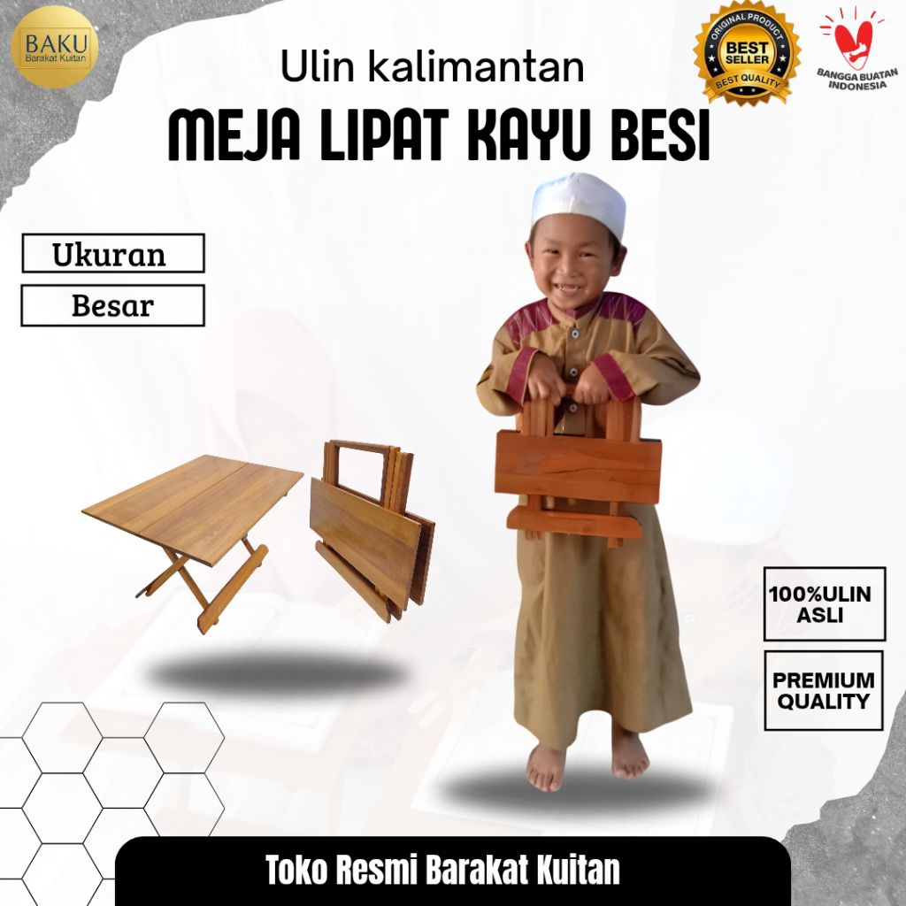 Meja lipat/Meja belajar/Meja Mengaji/rehal/Dadampar/Rekhal kayu Ulin (kayu besi)
