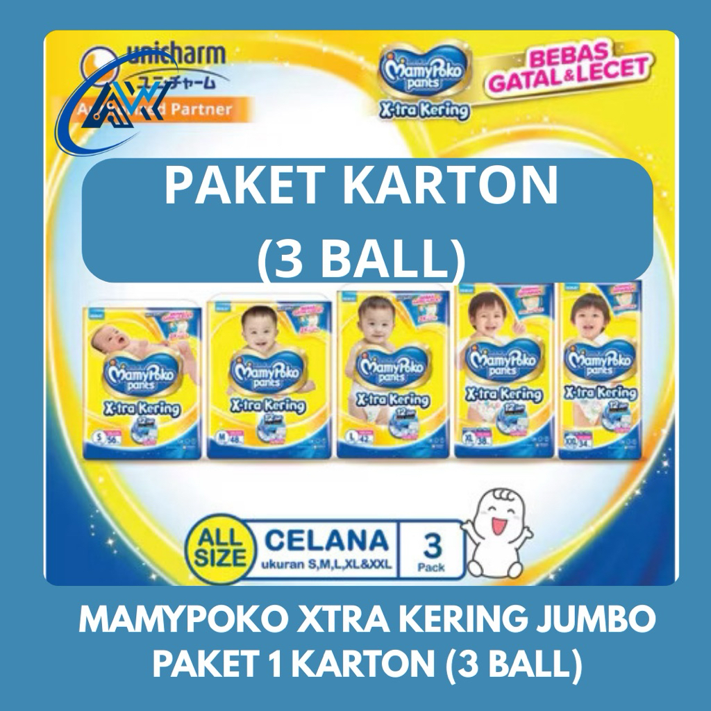 MAMYPOKO 1 KARTON ( ISI 3BALL )/ MAMYPOKO XTRA KERING JUMBO 1 KARTON (3 BALL) S56 M48 L42 XL38 XXL34